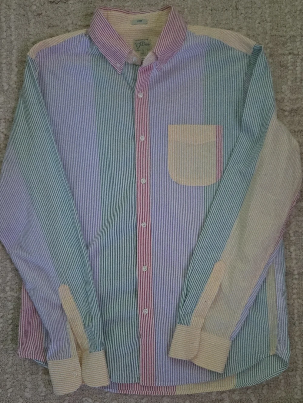 J.Crew Men's Slim Fit Organic Cotton Striped Multi-Color Fun Shirt Large